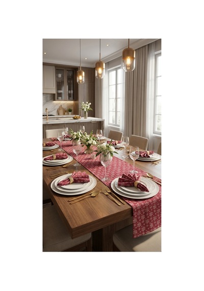 %100 Pamuk Özel Desenli Dikdörtgen Runner 40x130 Bordo - 900753605 Bordo