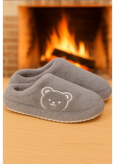 Modafrato Fluffy Ayıcık Desenli Kadın Ev Terliği Kışlık Yünlü Terlik Ses Yapmayan İçi Yünlü Günlük Rahat Terlik Gri Modafrato Fluffy Ayıcık Desenli Kadın Ev Terliği Kışlık Yünlü Terlik Ses Yapmayan İçi Yünlü Günlük Rahat Terlik Gri