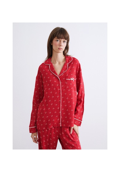 Lcw Dream Kırmızı Gömlek Yaka Kadın Pijama Takımı