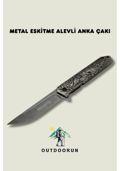 Metal Eskitme Alevli Anka Kamp Çakı - 21 Cm siyah