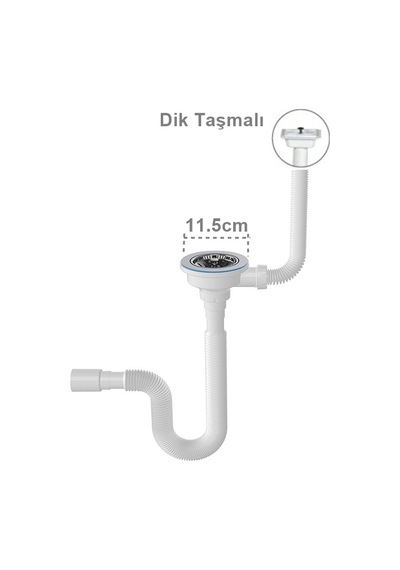 Yapıtaşı Geniş Süzgeçli Çöpmak Üniversal Yan Dik Taşmalı Körüklü Evye Sifonu