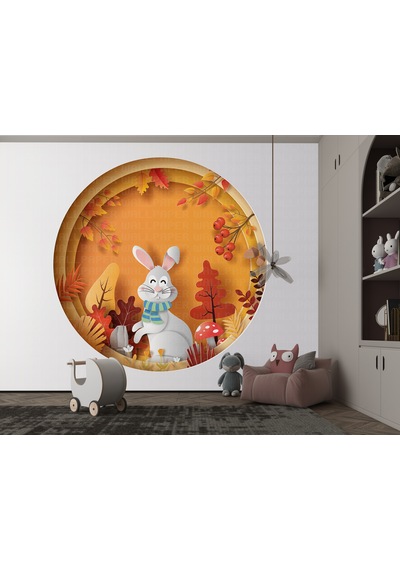 Daire Desende Tavşan Çocuk Odası Poster Duvar Kağıdı