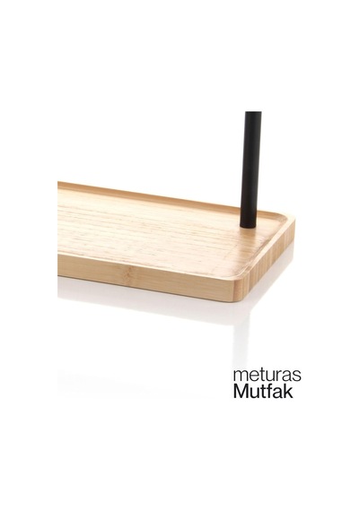 Tr 3 Katlı Bambu Mutfak Rafı, Metal Ayaklı, Doğal Bambu Ve Siyah Renk, Modern Tasarım, 32.5x28x15.5 Cm, Mutfak Düz Diğer