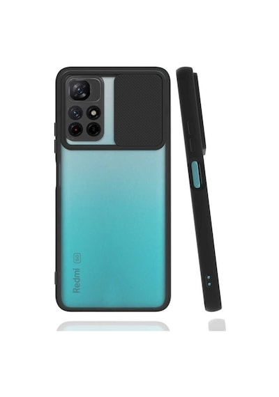 Kilifone - Xiaomi Uyumlu Poco M4 Pro 5g - Kılıf Slayt Sürgülü Arkası Buzlu Lensi Kapak - Siyah