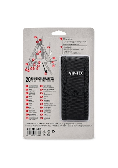Vıp-tec Vt875195 Çok Amaçlı Pense Çakı 20 Fonksiyonlu 165 Mm