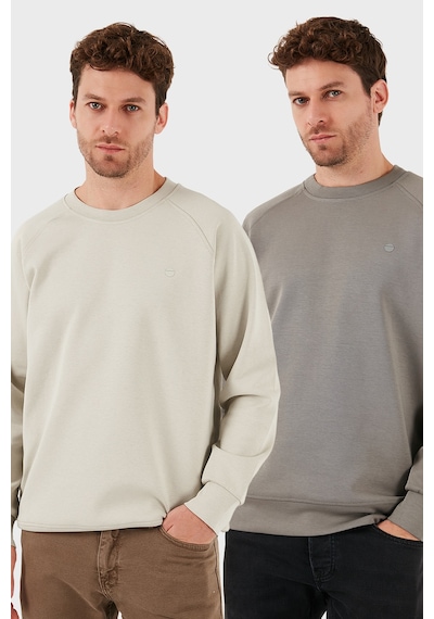 Buratti Streç Pamuklu Relaxed Fit Bisiklet Yaka 2'Li Paket Erkek Sweat 5901210S2 Taş-Açık Haki
