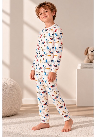Free Beka Araba Desenli Bisiklet Yaka %100 Pamuklu İnterlok Kumaş Erkek Çocuk Uzun Kollu Pijama Takımı Çok Renkli Free Beka Araba Desenli Bisiklet Yaka %100 Pamuklu İnterlok Kumaş Erkek Çocuk Uzun Kollu Pijama Takımı Çok Renkli