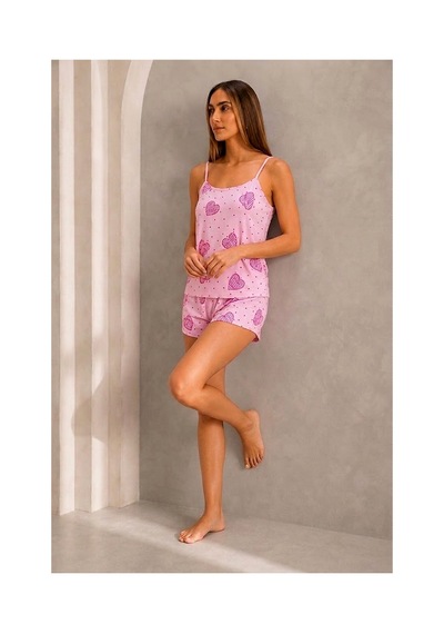 Fit Women Kadın Puantiyeli Şortlu Pijama Takımı Askılı Pembe