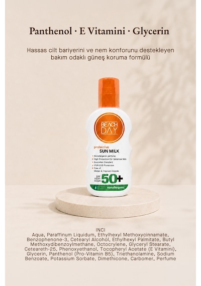 Beach Day Hassas Ciltler için Yüksek Koruyucu Güneş Sütü SPF50+ 150 ML