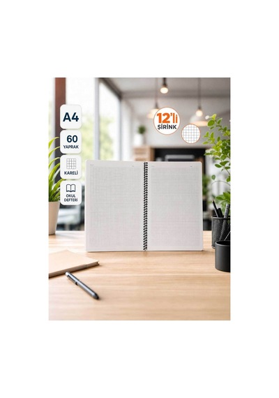 Pp Kapak Spiralli 60 Yaprak A4 Kareli 12 Adet Defter Çok Renkli