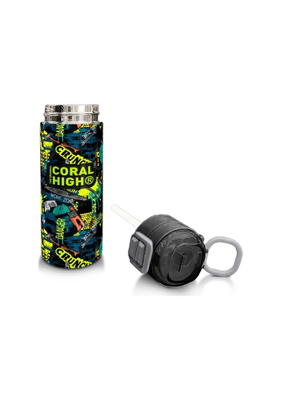 Coral High Kids Nefti Siyah Tamir Seti Desenli Pipetli Ve Direkt İçim Çelik Termos 500 Ml 31974 Siyah
