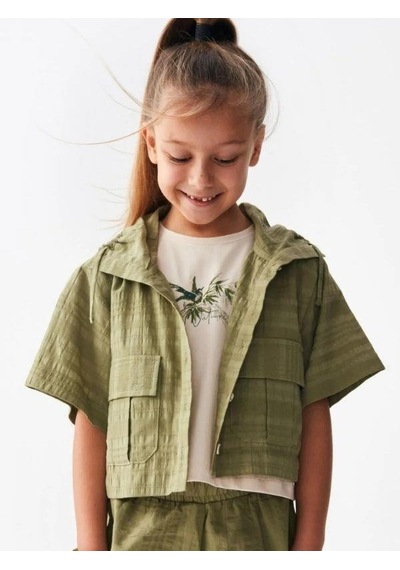 Nk Kids Kız Çocuk Pamuklu Keten Safari Ceket-14105 Haki
