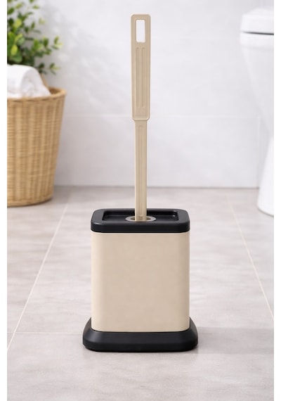 Tuvalet Fırçası Standlı, Modern Banyo Wc Temizleme Fırçası Kare Bej S-220 Bej