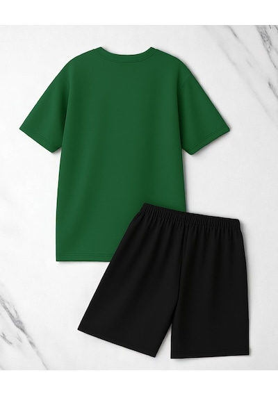 Uyguntarz Unisex 3 Kalp Baskılı Tasarım Şort Takım Yeşil