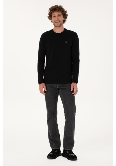 U.S. Polo Assn. Erkek Slim Fit Bisiklet Yaka Siyah Basic Sweatshirt 50307762-VR046