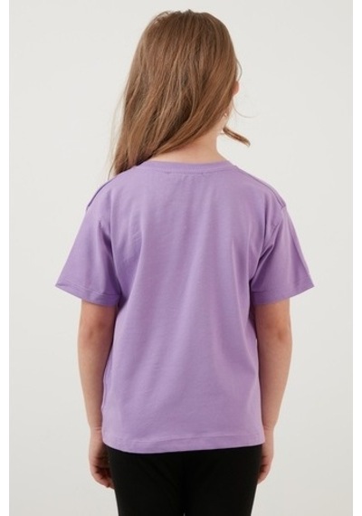 Lela Baskılı Bisiklet Yaka Pamuklu Kız Çocuk T Shirt 6211046 Lila
