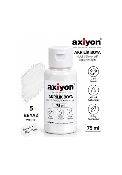 Axiyon Art Akrilik Boya 75 Ml Beyaz 2'li Paket Su Bazlı Hobi Ve Dekoratif Boya