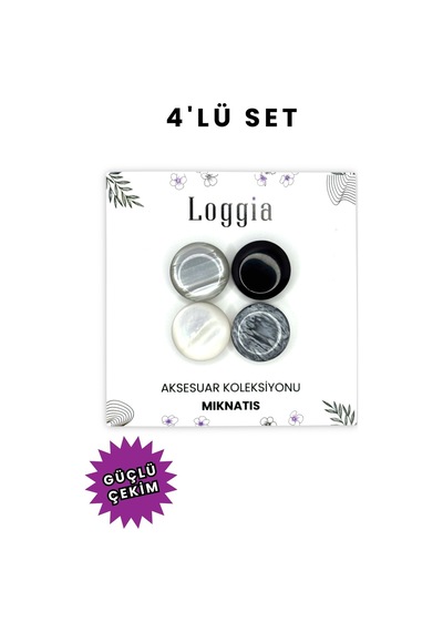 Loggia Eşarp Ve Şal Mıknatısı Mermer Desenli 4lü Set - Başörtü Tutucu Kadın Tesettür Aksesuar Mıknatıs Karışık