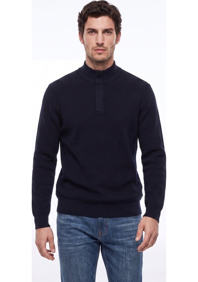 Fabrika Lacivert Erkek Bato Yaka Slim Fit Fitilli Triko Kazak F6wm-kzk 2025 Siyah