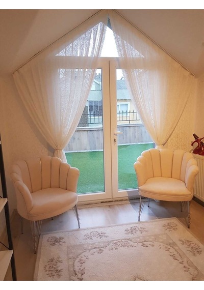 Garden House Papatya /i Stiridye Krem Kumaş Metal Gümüş Ayaklı 2 Tekli Koltuk Berjer