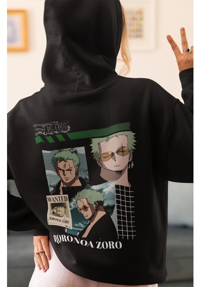 Sevbano Roronoa Zoro One Piece Anime Sırt Baskılı Unisex Oversize Penye H Siyah