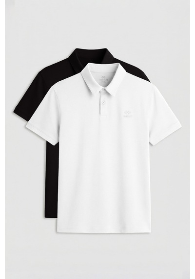 Tommylife Standart Fit Basic Polo Yaka 2li Paket Siyah-beyaz Erkek T-shirt - 87748 Siyah-Beyaz