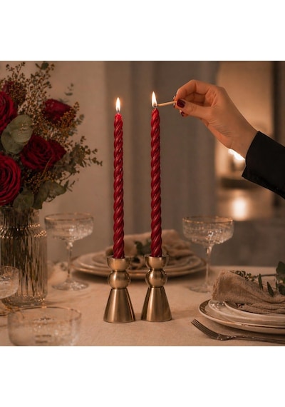 Petekoğlu Kırmızı 2 Adet 27.5 Cm Konik Burgulu Balmumu Mum Şamdan Mumu Doğal Petek Balmumu Mum Beeswax Candle Diğer