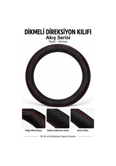 Trobus Ford Transit Connect 2002-2013 Uyumlu Dikmeli Direksiyon Kılıfı Akış Siyah Kırmızı Siyah - Kırmızı