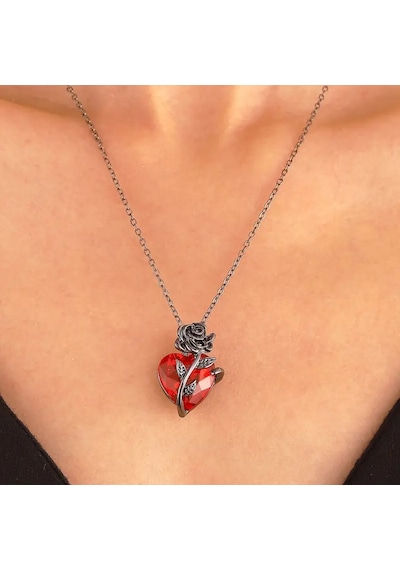 Kadın Kolye Heartrose Kadın Kolye Gül Kalp Detaylı Gotik Koyu Zincir Tasarım Çok Renkli