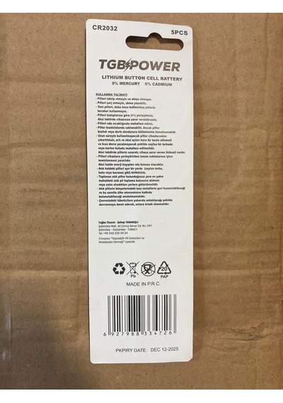 TGB CR2032 3V Lityum Düğme Pil 5'li