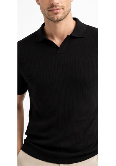 Cazador Erkek Polo Yaka Desenli Triko T-shirt 34215 Siyah Siyah