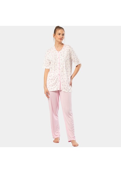 Türen Empirme Düğmeli Battal Kısa Kollu Pijama Takım 3370/pembe 001
