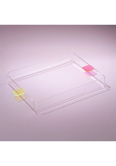 Manta Renkli Kulp Detaylı Pleksi Tepsi 30x22 Cm