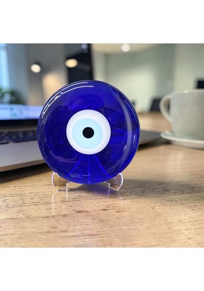 Masa Üstü El Yapımı Cam Nazar Boncuğu - 12 Cm - Şeffaf Ayaklı