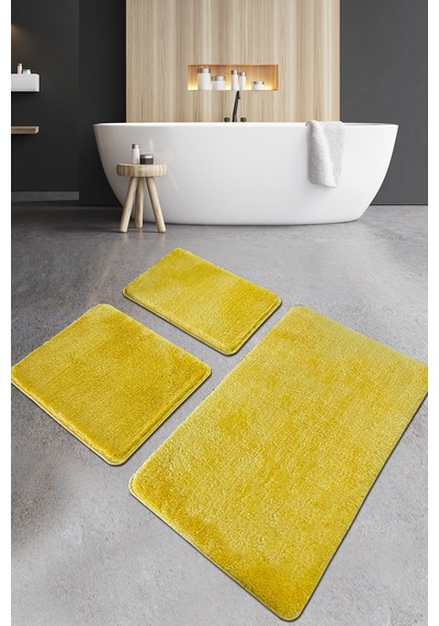 Pasific Medium Yellow 3 Lü Set Banyo Halısı Paspas Yıkanabilir