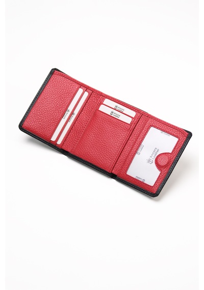 Ancora Leather Hakiki Deri Gizli Mıknatıslı Ünisex Cüzdan-46200 Siyah - Kırmızı