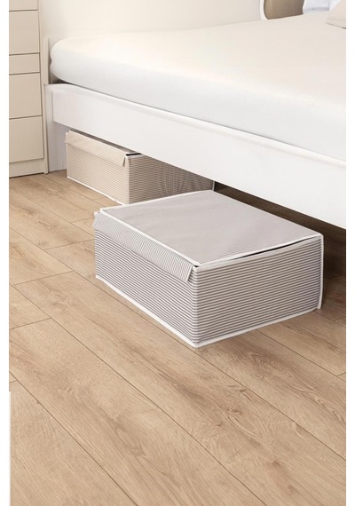 Fullamoda Çizgili Çok Amaçlı 50 X 40 X 19 Cm Baza Hurç 23MZCC7449188654_Gri