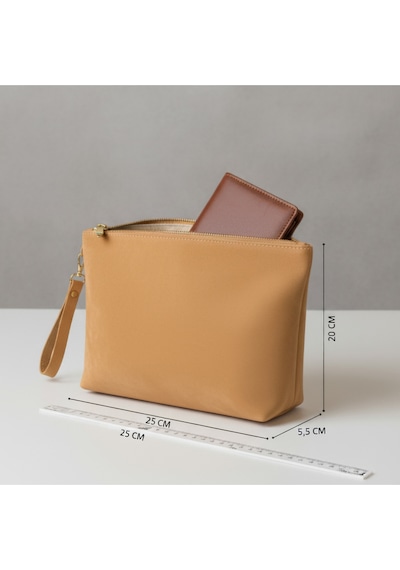 Luqa Leather Özel Tasarım El İşçiliği Deri Clutch Fermuarlı Bilek Çantası Sarı