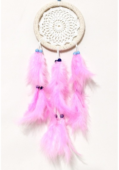 Pembe Kuş Tüylü Dream Catcher El Yapımı Rüya Kapanı Duvar Süsü