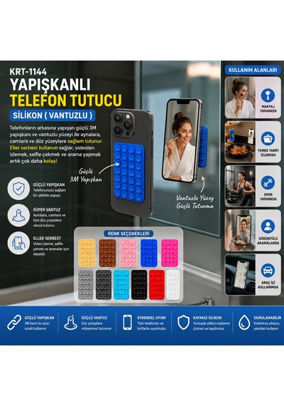 Krt-1144 Yapışkanlı Silikon Telefon Tutucu - Vantuzlu Renkli- 50'li Paket Diğer