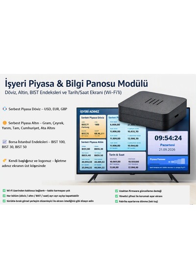 İşyeri Piyasa & Bilgi Panosu Modülü Döviz, Altın, Bıst Endeksleri