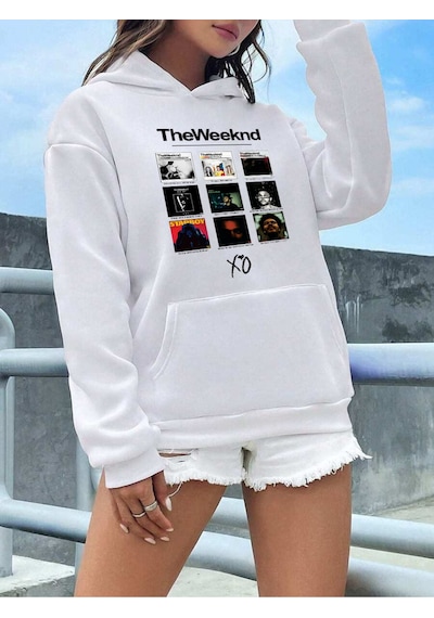 Uyguntarz Unisex The Weekend Baskılı Oversize Sweatshirt beyaz