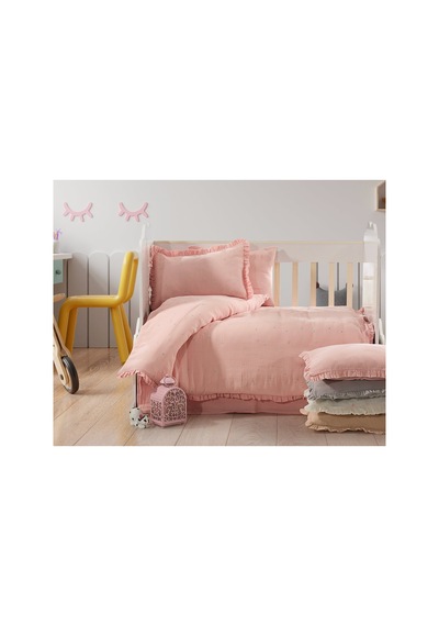 Organik Müslin Zarif Nakış İşlemeli Pembe Bebek Nevresim Takımı Yumuşacık Premium Seri - 4 Parça Pembe - 786770582 Pembe