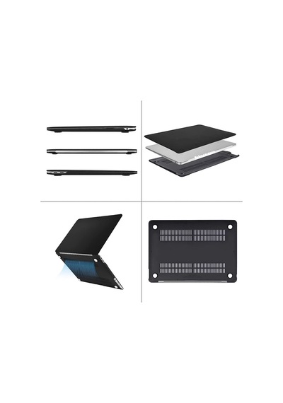 Apple Uyumlu MacBook Pro 13 M1-m2 2020/2022 Simli Star Siyah Parlak Kılıf Kapak 360 Koruma A2338 - A2686 siyah