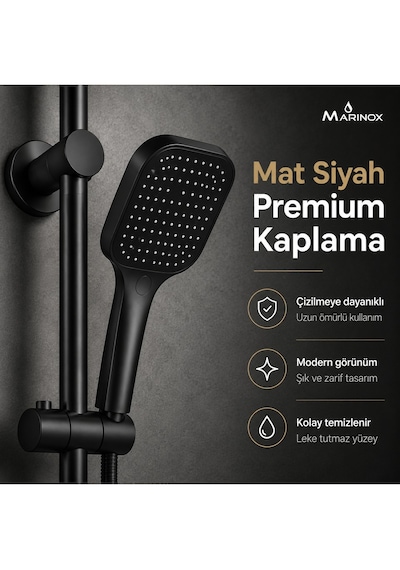Manasır Mat Siyah Premium Lük Tepe Duş Seti