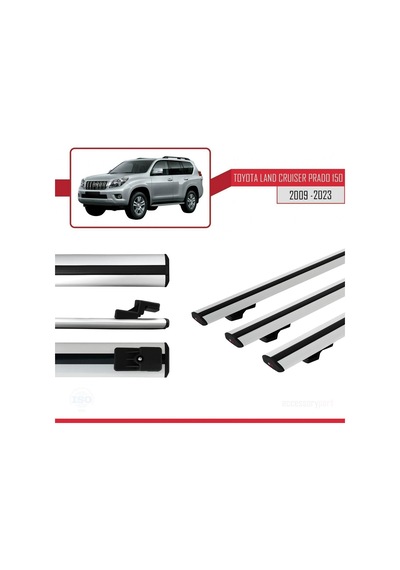 Toyota Land Cruiser Prado J150 2009-2023 Arası İle Uyumlu Basic Model Ara Atkı Tavan Barı Gri 3 Adet