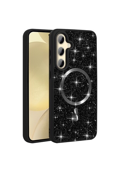 Maks Technology Galaxy Uyumlu S26 Plus Kılıf Pırlanta Tasarımlı M-safe Şarj Özellikli Mkst Mozaik Silikon Kapak - Siyah