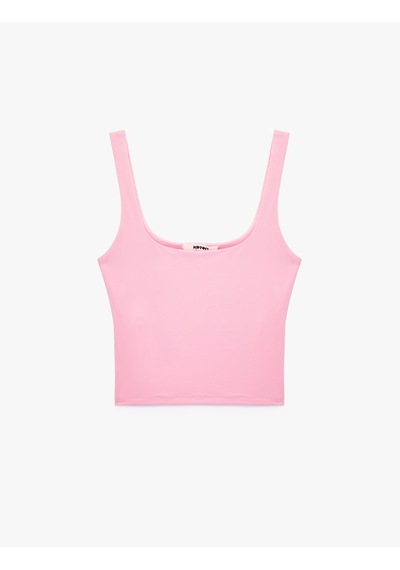Koton Kare Yaka Slim Fit Kalın Askılı Crop Üst Pembe 6sak10228ek Gül