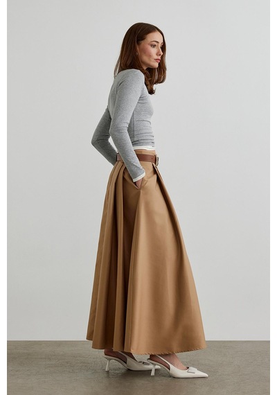 Suud Collection Camel Ball Volümlü Uzun Etek