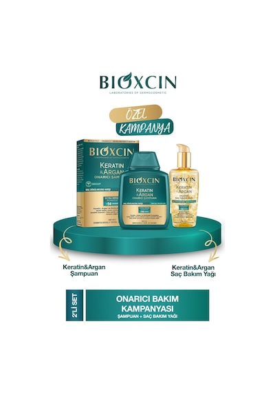 Bioxcin Keratin & Argan Onarıcı Şampuan300 ml + Kertin Argan Saç Bakım Yağı